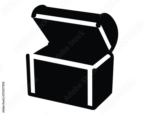 Black and white illustration of an open treasure chest or trunk