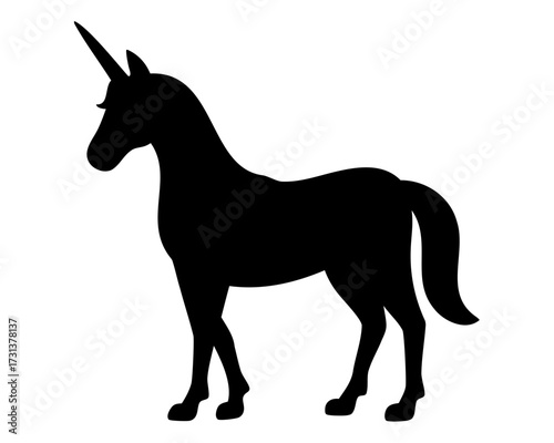 Silhouette of a majestic unicorn, an enchanting mythical creature in bold black