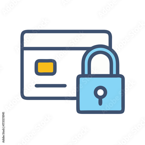 Secured credit card with padlock on dark background icon