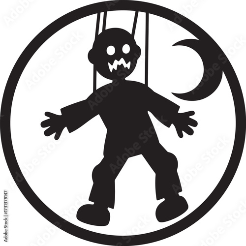 Halloween Marionette Shirt: Gothic Black White Moonlight Puppet Apparel Design.