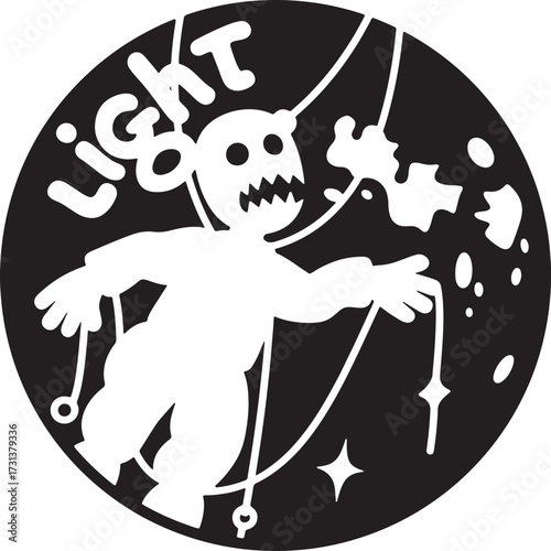  Moonlight Marionette T-Shirt: Spooky Black White Halloween Puppet Design Art.