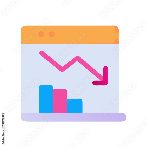 Decreasing chart on web browser showing negative business trends