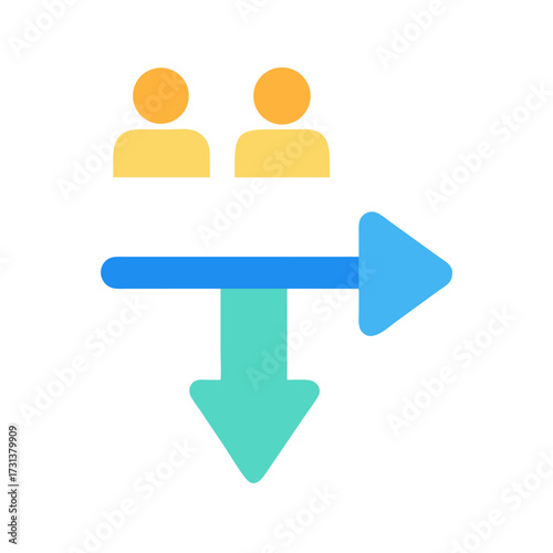 Team workflow process chart showing right and downward arrows