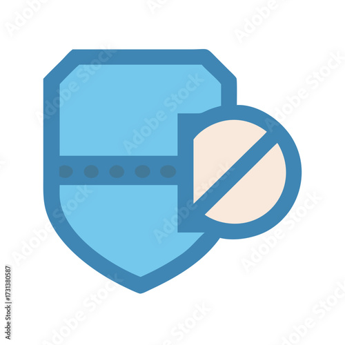 Blue security shield with denied access icon illustration