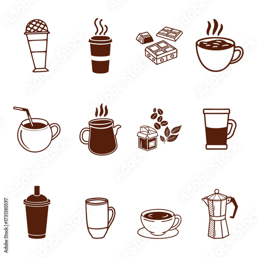 Coffee and Chocolate Hot Beverage Drink Symbols and Silhouettes