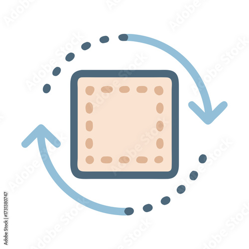 Square element with rotating arrows and circular dots pattern