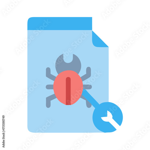 Fixing Software Bugs: Document with Bug and Wrench Icon