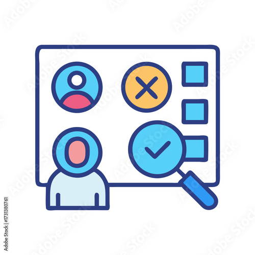 Candidate selection and recruitment icon on black background illustration