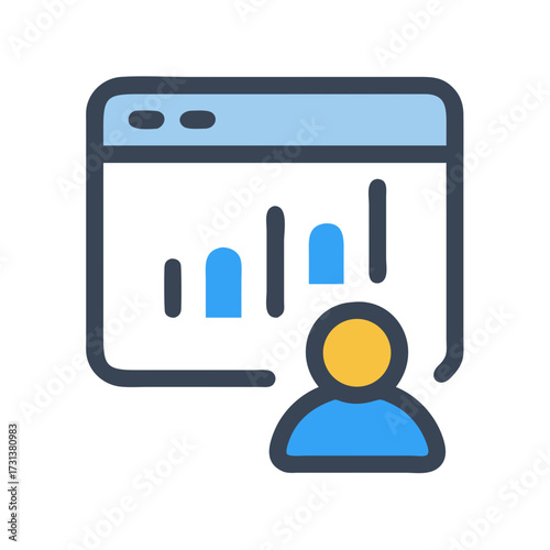 Web analytics presentation with user icon in minimalist style