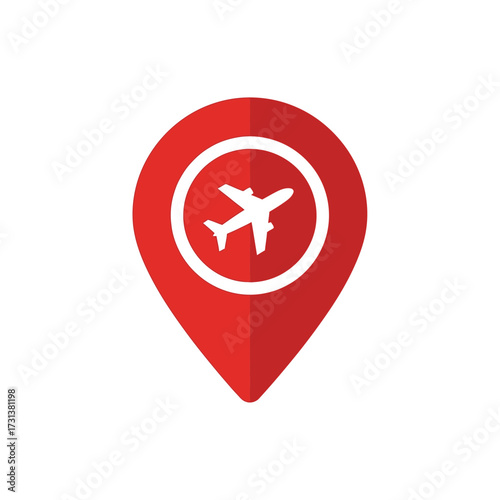 Free Download Red location pin with airplane symbol inside a circle. - GFXLoad