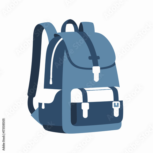 Blue backpack with white accents on a white background.