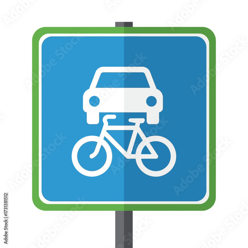 Road sign indicating shared use for cars and bicycles.