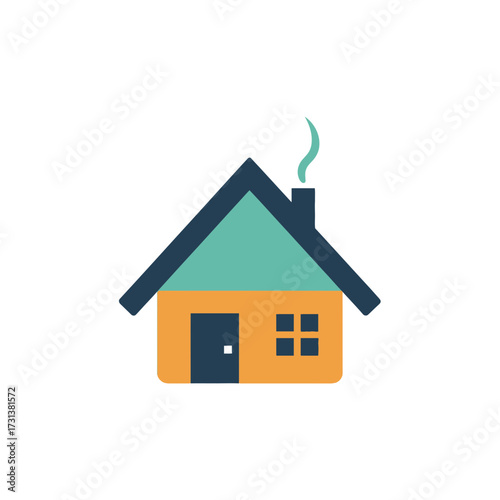 Stylized house with chimney smoke on a white background.