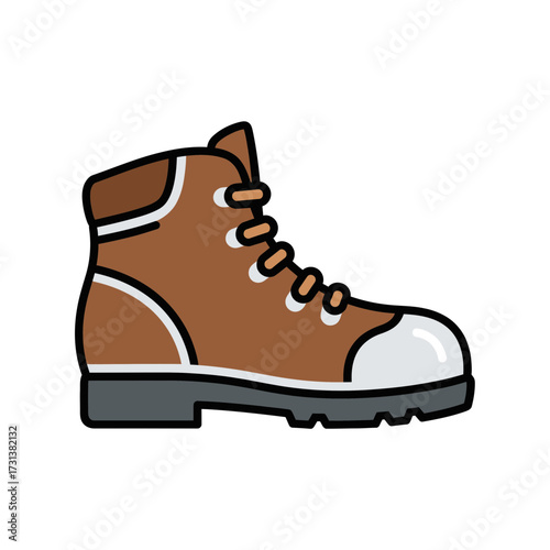 Brown hiking boot with white laces and sole.