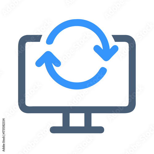 Computer screen with arrows circling, data syncing illustration