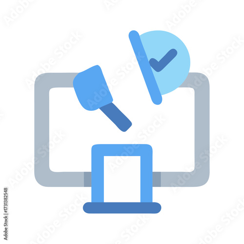 Online verification process with check mark symbol on screen