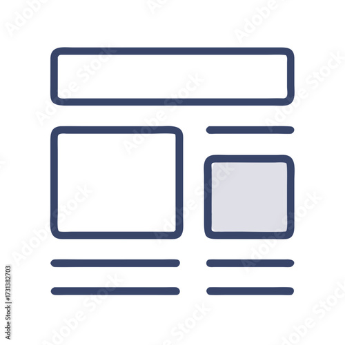 Basic website wireframe illustration with simple layout and colors