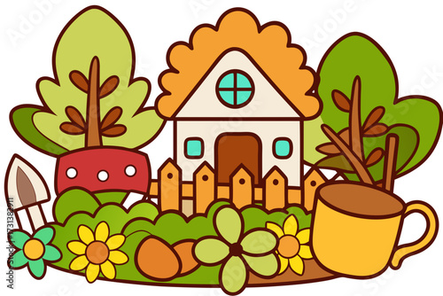 house and flowers