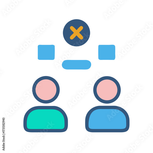 Hierarchical structure chart showing process with rejection symbol