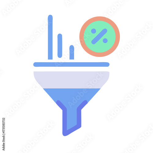 Data filtering funnel icon with percentage circle accent