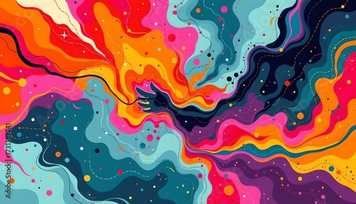 A vibrant, abstract design that resembles an energetic and colorful nebula