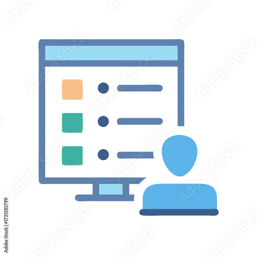 Person viewing data on a computer screen illustration