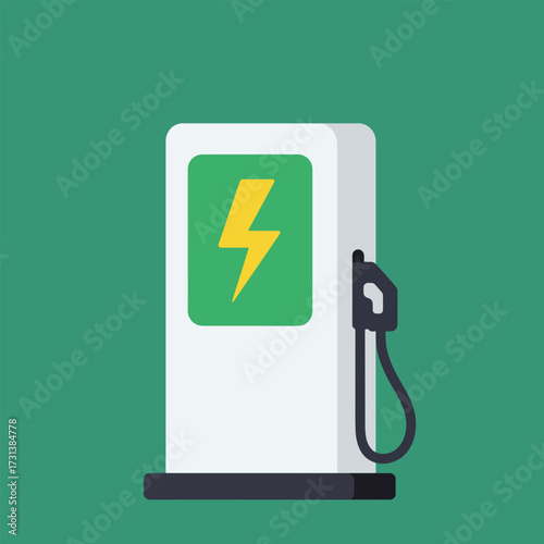 Electric Vehicle Charging Station with Lightning Bolt Symbol.