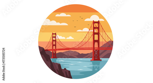 Iconic Golden Gate Bridge at Sunset with Dramatic Orange Sky.