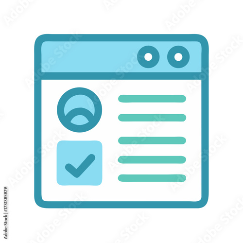 Website profile validation screen with checkmark icon symbol
