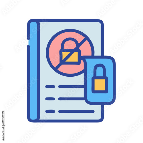 Document with prohibited lock information concept in flat design