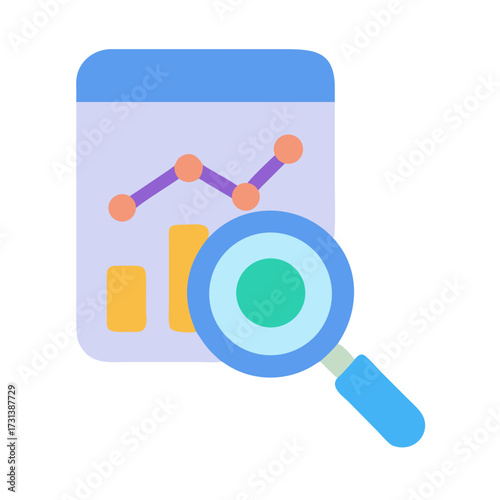 Data analysis icon with chart and magnifying glass vector