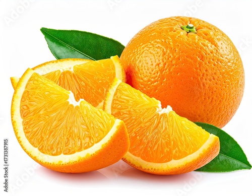 Fresh Oranges - A Vibrant Display of Citrus Fruit with Green Leaves.