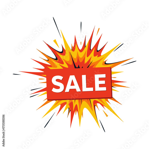 A vibrant red SALE sign with an explosive yellow and orange starburst graphic on a white background, symbolizing discounts and promotions.