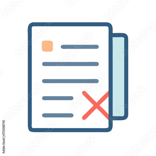 Rejected document graphic with an x mark in flat style