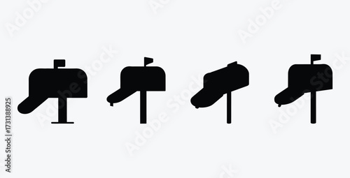 Four Mailbox Icons in Black Silhouette on White Background Simple Concept