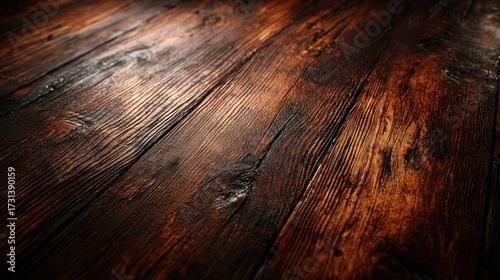 Polished dark wood floorboards with texture and a diagonal perspective
