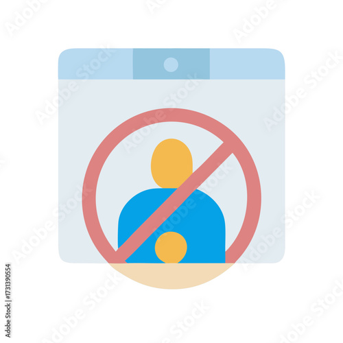 Website showing a profile with restriction symbol overlayed illustration