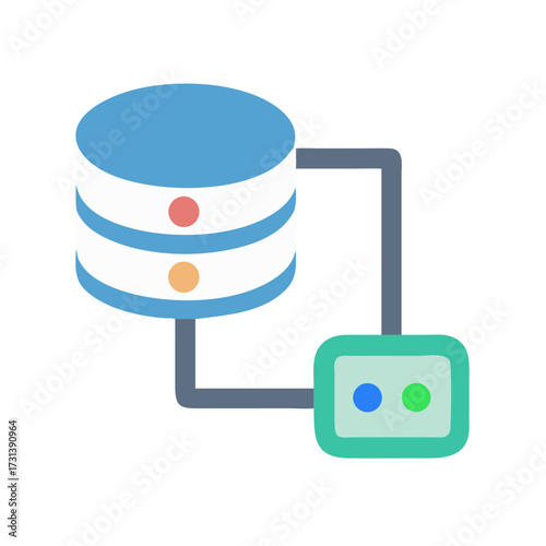 Data storage server connected to database management system illustration