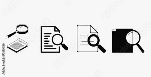 Magnifying glass inspecting documents for research analysis and detailed review