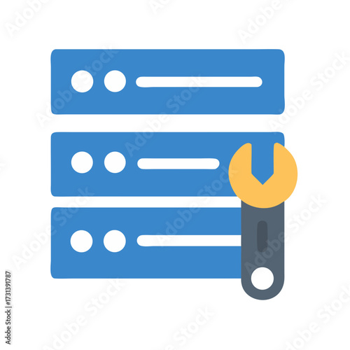 Server maintenance illustration: Data storage with spanner on black background