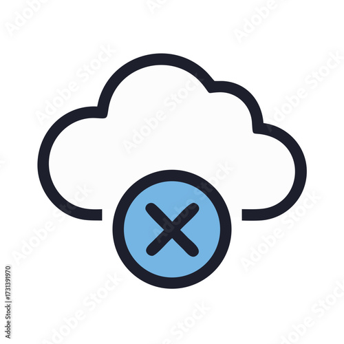 Cloud with cross symbol, depicting failed cloud operation