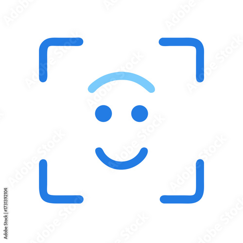 Smiling face recognition icon within corner bracket frame