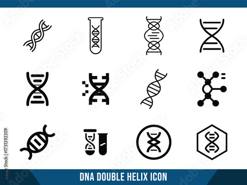 DNA Double Helix and Genetic Structure Icons Vector