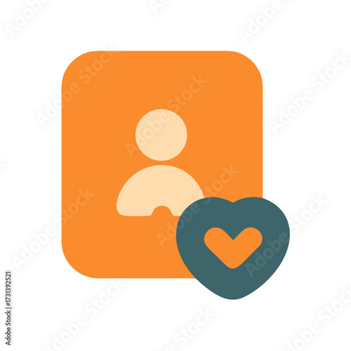 Favorite contact list icon, profile with heart on black background