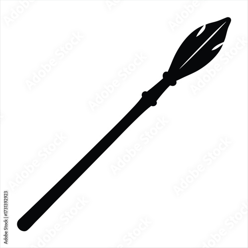 Stylized spear icon featuring a sharp blade and detailed shaft design