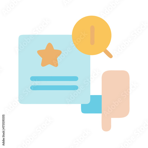 Negative rating with thumb down icon, flat design style