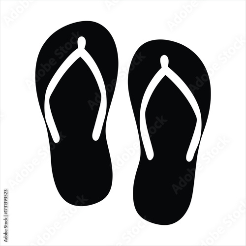Black Silhouette Flip Flops on White Background Symbolizing Summer Vacation
