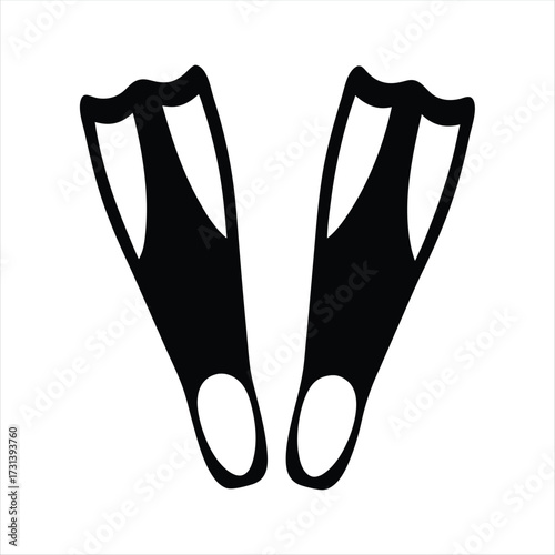 Silhouette of Black Snorkeling Fins Isolated on White Background Illustration