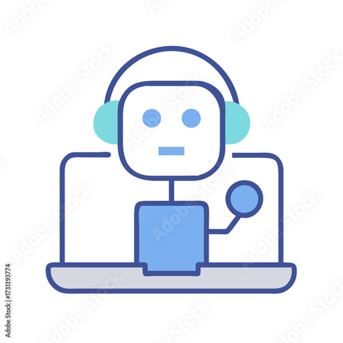 Flat illustration of a customer service robot with headset