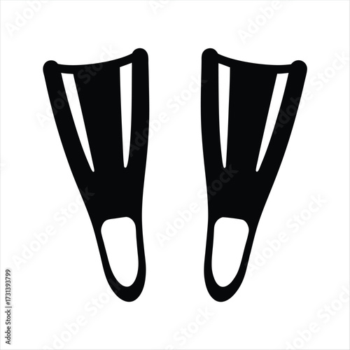 Two black swim fins for swimming isolated on white background image